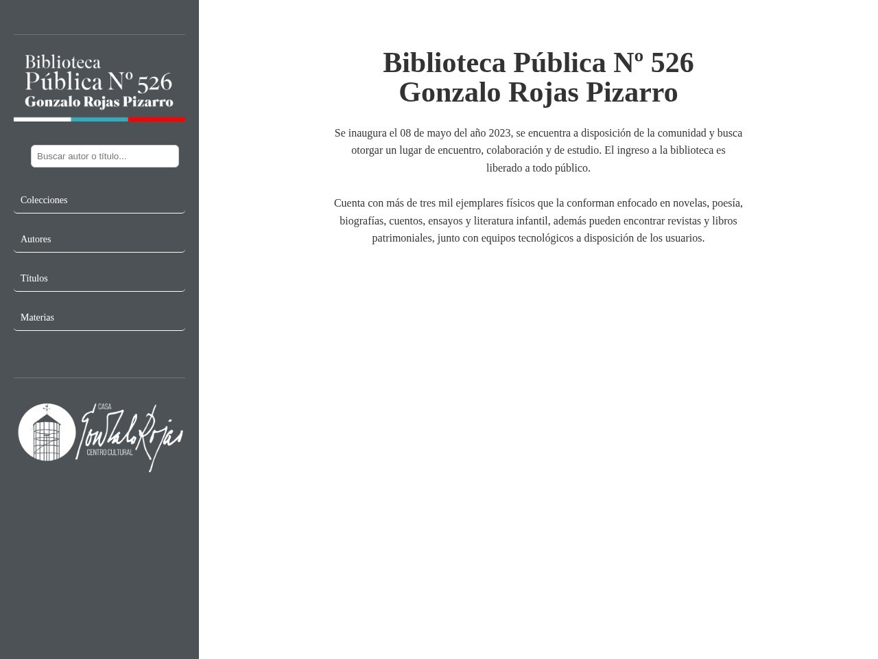 Portada de la Biblioteca Casa Gonzalo Rojas